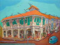 Original Singapore Shophouse Heritage Painting - Blair Road Conservation Area - by Singapore artist HweeYen Ong