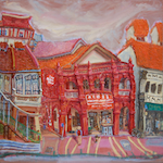 "Singapore Katong Red House Bakery - Heritage Shophouse Oil Painting - by local artist HweeYen Ong"