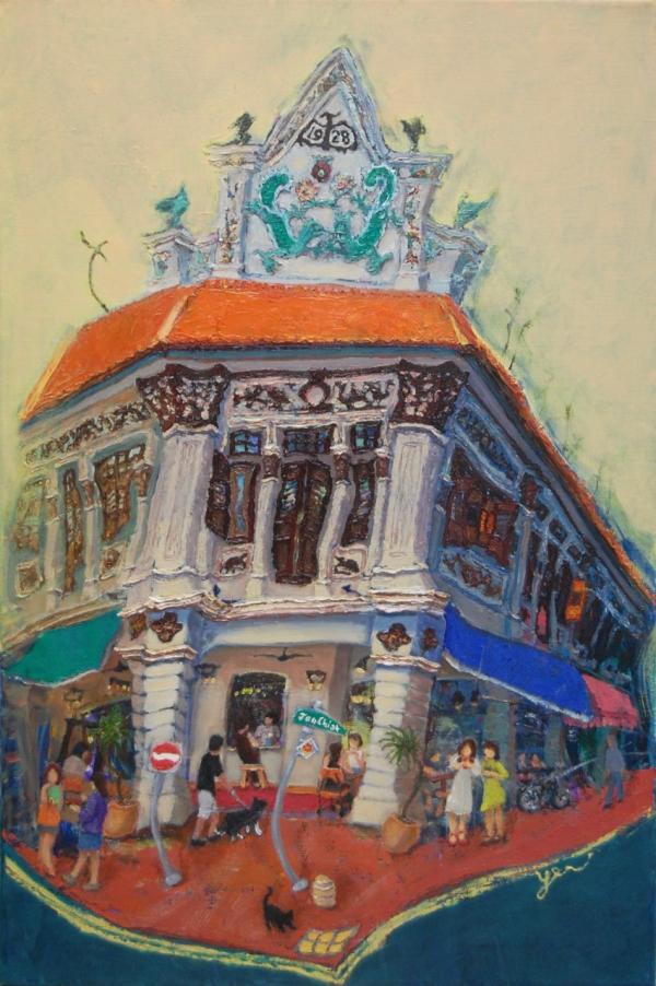 The Corner Shophouse (185) - 30x20 in - oil canvas '23 - singapore joo chiat - SOLD