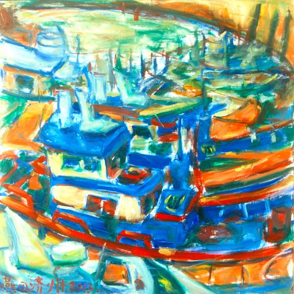 Jeju Boats - 30x30 in - oil canvas '13 - korea jeju - SOLD