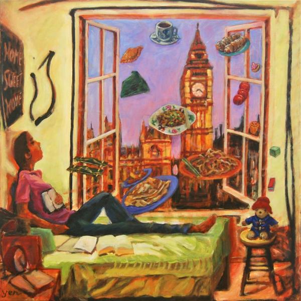 Homesick I (London) - 30x30 in - acrylic canvas '16 - singaporefood- SOLD