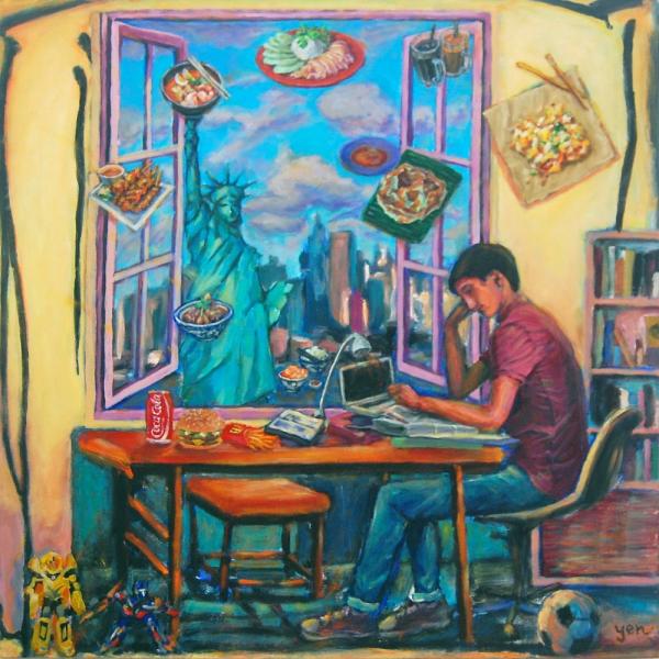 Homesick II (New York) - 30x30 in - acrylic canvas '16 - singaporefood- SOLD