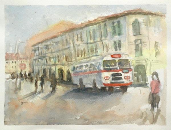 Bus Nostalgia 1 - 12x16in - watercolor '20 - singapore - SOLD