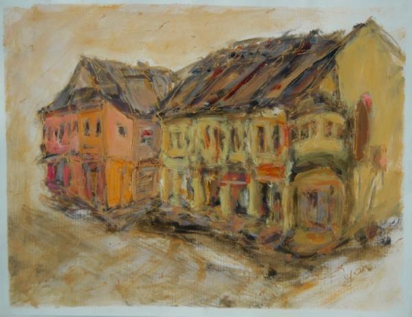 Shophouses - 12x16in - acrylic paper '18 - malaysia kluang - SOLD
