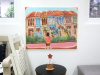 Emerald Hill Shophouses Oil Painting: Singapore Peranakan Heritage Street at Orchard Road with Little Nonya Girl on Swing