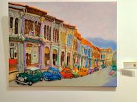 Emerald Hill Shophouses Oil Painting: Singapore Peranakan Heritage Street at Orchard Road with Colorful Vintage Cars