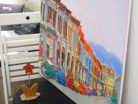 Emerald Hill Shophouses Oil Painting: Singapore Peranakan Heritage Street at Orchard Road with Colorful Vintage Cars