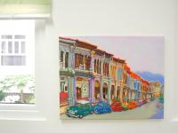 Emerald Hill Shophouses Oil Painting: Singapore Peranakan Heritage Street at Orchard Road with Colorful Vintage Cars
