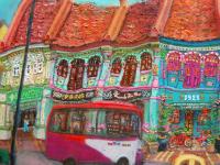 Singapore Katong Peranakan Shophouses Landscape Oil Painting - City Street Heritage Artwork - Vibrant Cityscape - Original Home Art Decor