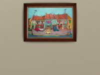 Singapore Katong Peranakan Shophouses Landscape Oil Painting - City Street Heritage Artwork - Vibrant Cityscape - Original Home Art Decor