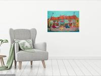 Singapore Katong Peranakan Shophouses Landscape Oil Painting - City Street Heritage Artwork - Vibrant Cityscape - Original Home Art Decor