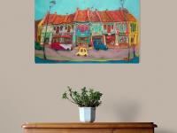 Singapore Katong Peranakan Shophouses Landscape Oil Painting - City Street Heritage Artwork - Vibrant Cityscape - Original Home Art Decor