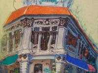 Singapore Corner Shophouse Landscape Oil Painting - City Street Heritage Artwork - Beautiful Cityscape - Original Art Decor
