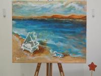 Piano Story Whimsical Music Art Painting - Dog Beach Impressionist Sea Landscape Fantasy - Blue Original Artwork Decor - Nature And Music