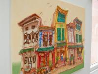 Singapore Traditional Chinese Shophouses Landscape Oil Painting - Vibrant City Heritage Architecture - Original Artwork for Unique Home Decor