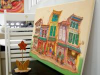 Singapore Traditional Chinese Shophouses Landscape Oil Painting - Vibrant City Heritage Architecture - Original Artwork for Unique Home Decor