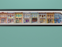8 - Blue impasto chinese shophouse oil painting at Singapore city heritage street of peranakan architecture in impressionist colors -SH8