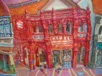 Katong Red House Bakery Vibrant Original Oil Painting by Singapore Artist: an Iconic Conservation Shophouse at Nostalgic Heritage Street
