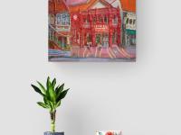 Katong Red House Bakery Vibrant Original Oil Painting by Singapore Artist: an Iconic Conservation Shophouse at Nostalgic Heritage Street