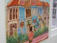 Emerald Hill Shophouses Oil Painting: Singapore Peranakan Heritage Street at Orchard Road with Little Nonya Girl on Swing