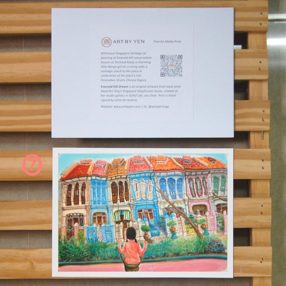 Singapore Souvenir 5x7 Signed Art Prints of Emerald Hill, Joo Chiat, Tanjong Pagar Shophouse Paintings | Vibrant Asia Travel $20 Gift of Peranakan Heritage