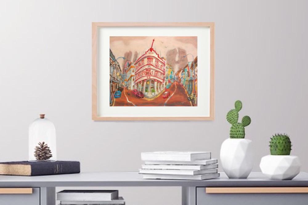 Singapore Poster of Chinatown Keong Saik Road Shophouse Painting by Local Artist, Unique Asia Travel Print Gift of Red Iconic Building