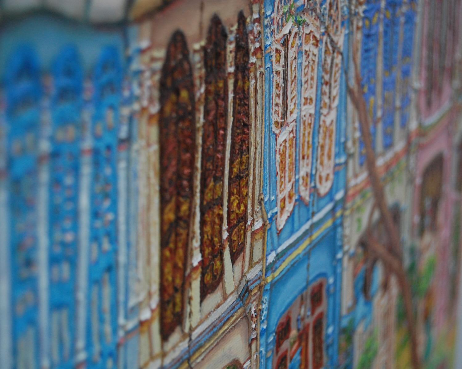 Emerald Hill Shophouses Oil Painting: Singapore Peranakan Heritage Street at Orchard Road with Little Nonya Girl on Swing