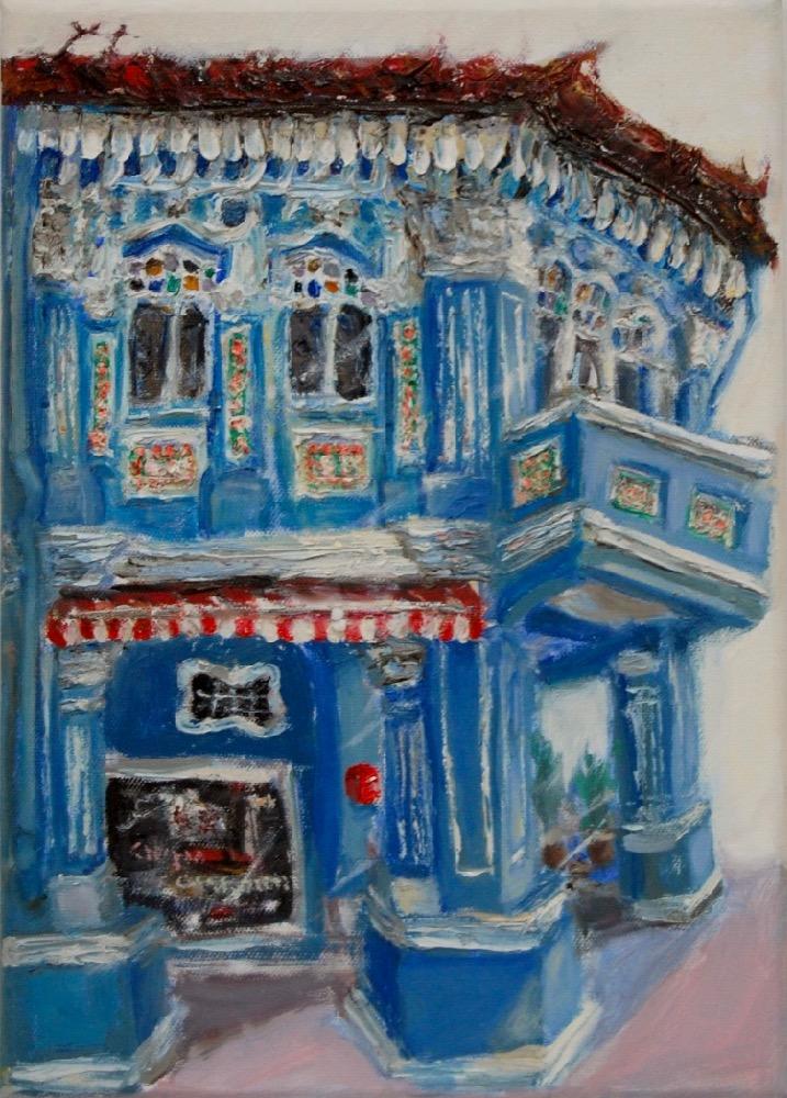 Impasto Oil Paintings - Auspicious 8-Row Singapore City Heritage - Traditional Chinese Peranakan Shophouses - Home Decor - Singapore Souvenir -SH