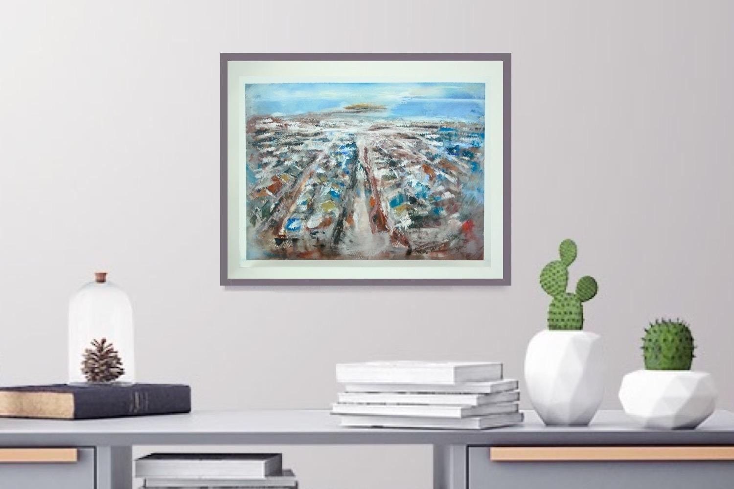 Reykjavik - Icelandic capital abstract cityscape watercolor painting art in dreamy abstract impressionist style