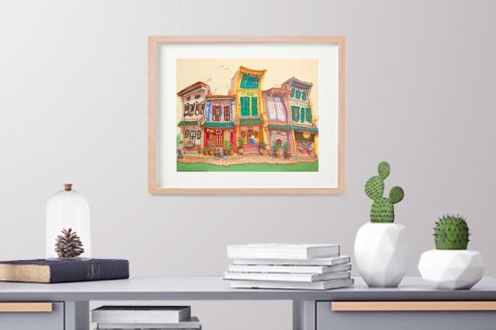 Singapore Art Print of Spottiswoode Park Shophouses Vibrant Artwork, Asia Travel Poster Souvenir