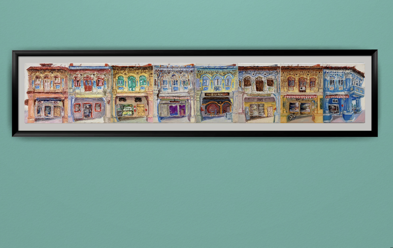 Impasto Oil Paintings - Auspicious 8-Row Singapore City Heritage - Traditional Chinese Peranakan Shophouses - Home Decor - Singapore Souvenir -SH