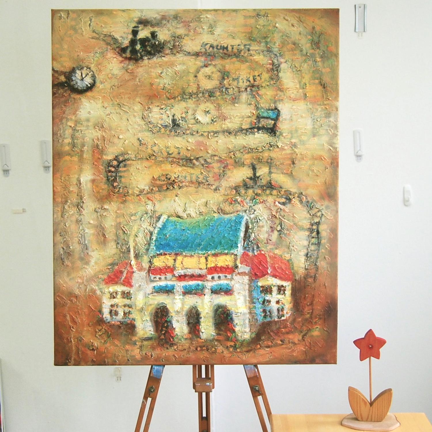 The Lost Station, whimsical train art oil painting of Singapore Tanjong Pagar Railway, an original impressionist artwork of vintage heritage