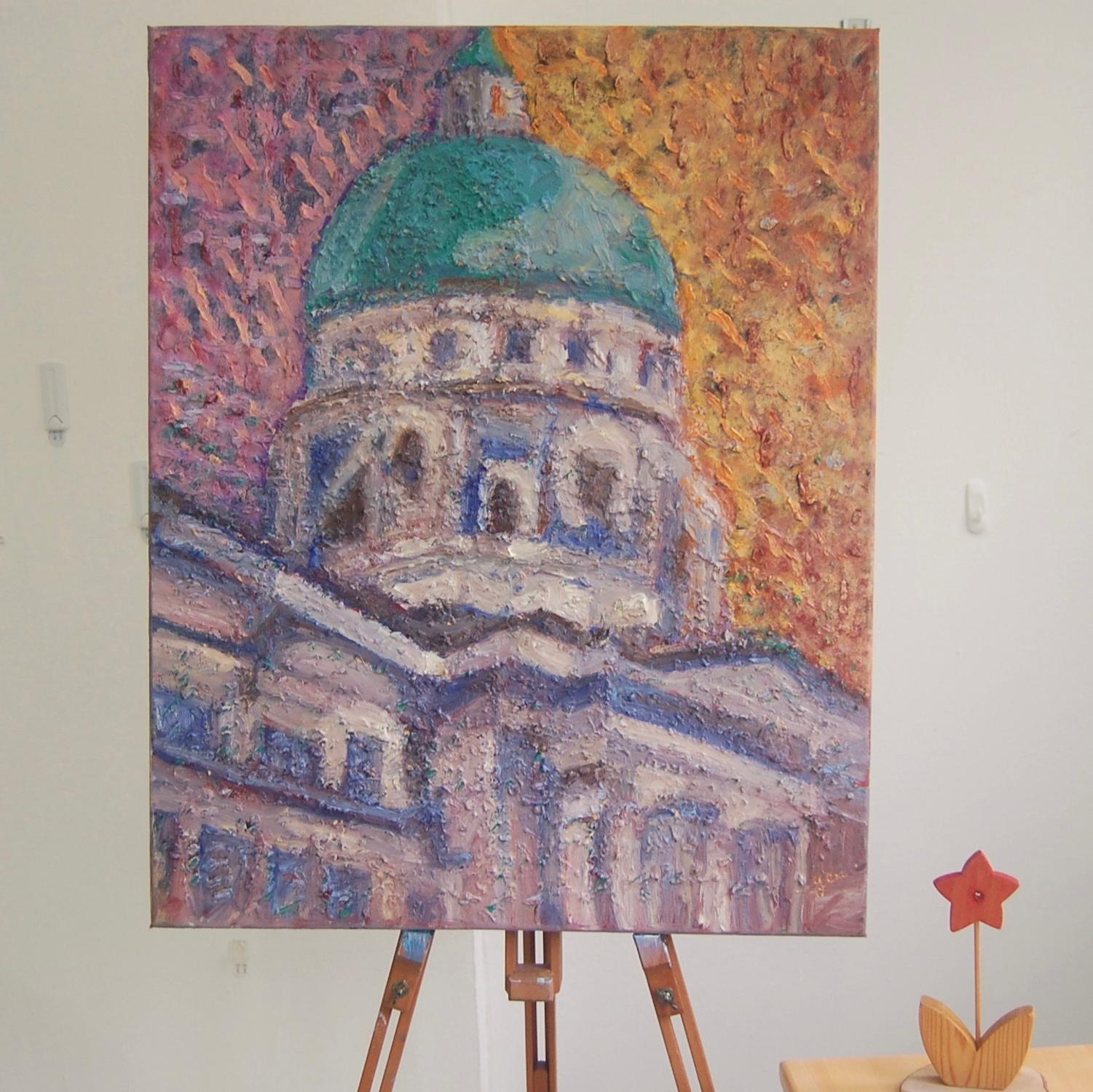 Silent Dome: Bright Impressionist Oil Painting - Singapore National Gallery - Original Architectural Artwork - Contemporary Urban Home Decor