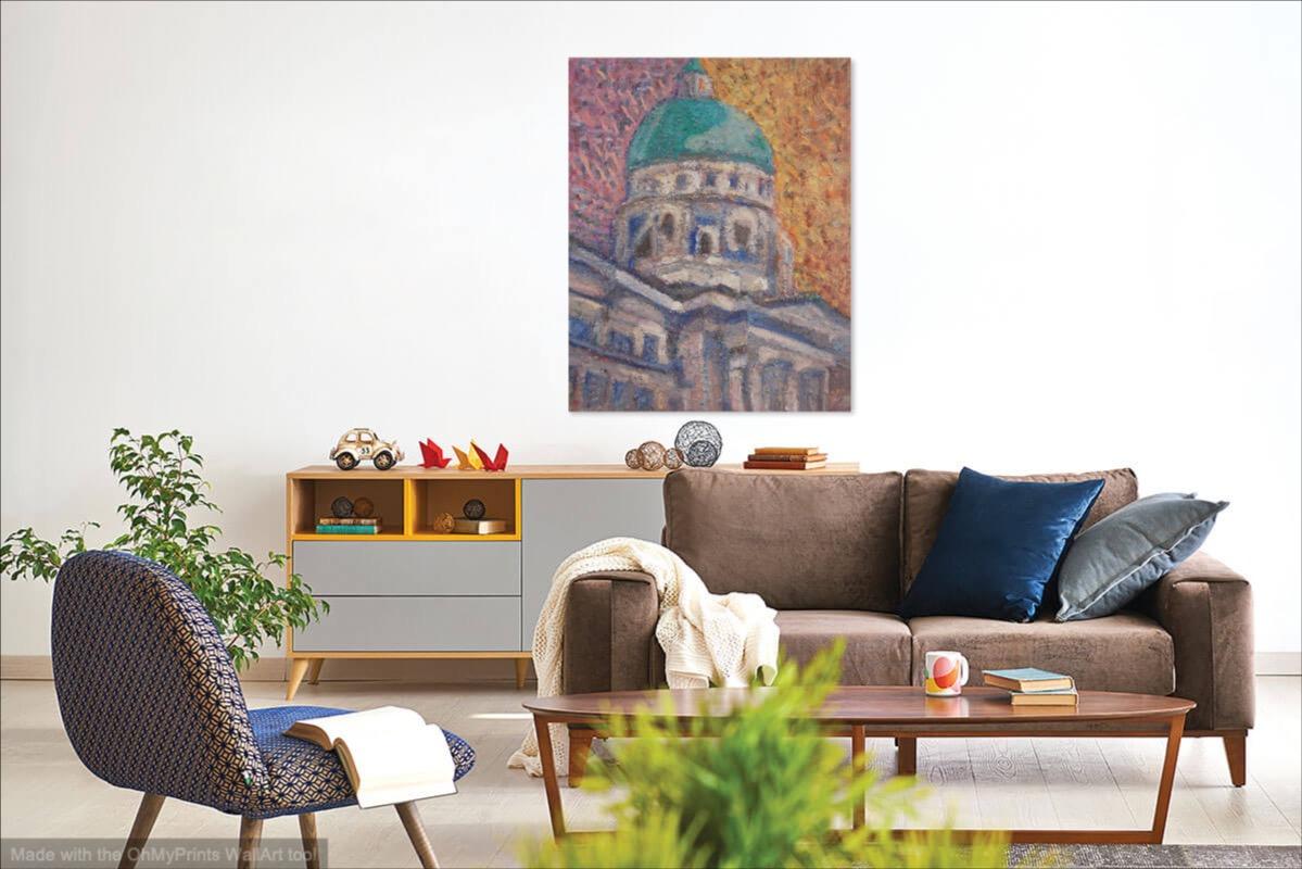 Silent Dome: Bright Impressionist Oil Painting - Singapore National Gallery - Original Architectural Artwork - Contemporary Urban Home Decor