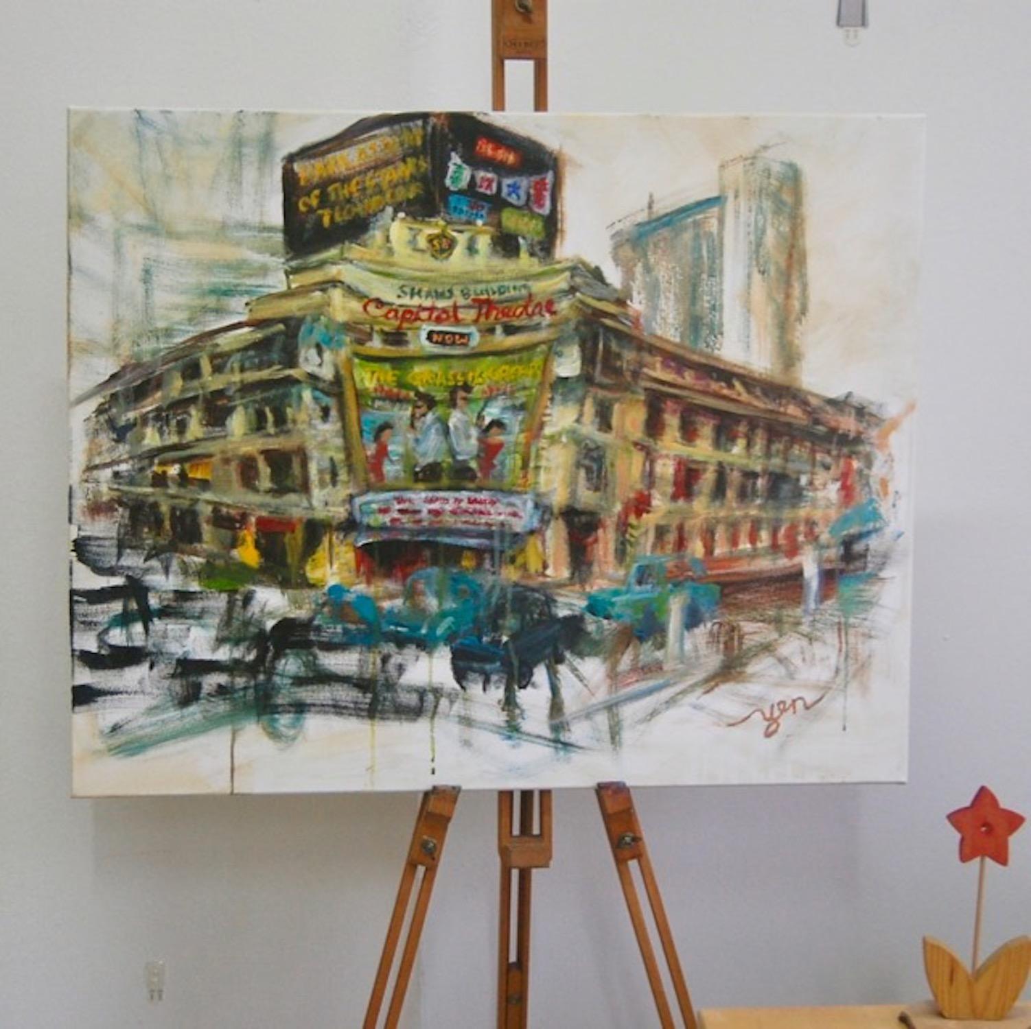 Yesteryear - Capitol Cinema Painting Art, original canvas artwork in abstract impressionist style of Singapore architectural landmark icon