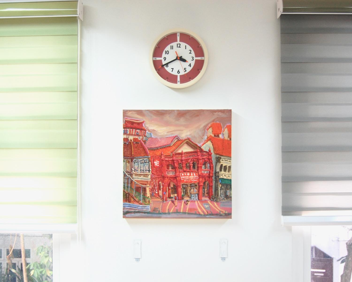 Katong Red House Bakery Vibrant Original Oil Painting by Singapore Artist: an Iconic Conservation Shophouse at Nostalgic Heritage Street