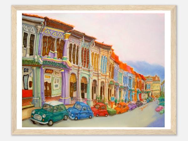 Singapore Art Print of Emerald Hill Painting Peranakan Shophouse Decor by Local Artist, Vibrant Heritage Asia Art Poster