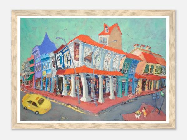 Singapore Art Poster of Joo Chiat Shophouses Colorful Heritage Street Painting, Unique Asia Travel Print Gift of Chinese Malay Architecture