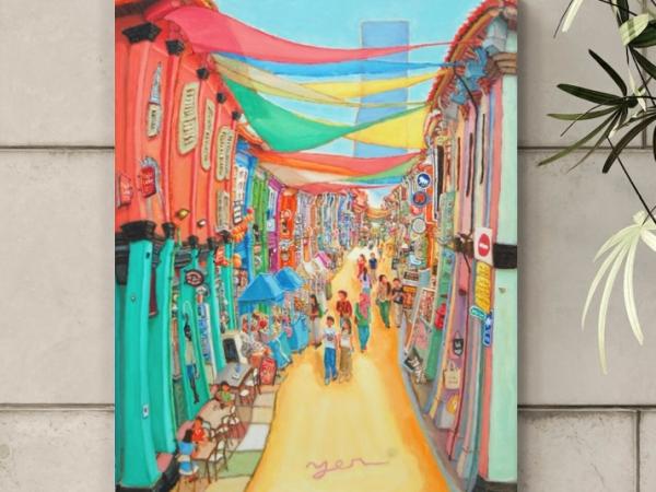 Haji Lane Painting Original Singapore Oil Art - Kampong Glam Heritage Canvas - Colorful Street Artwork Decor