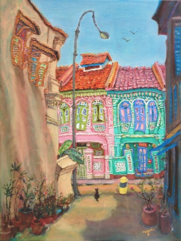 Pretty Alley (15-17) - 24x18 in - oil canvas '23 - singapore joo chiat/koon seng - SOLD