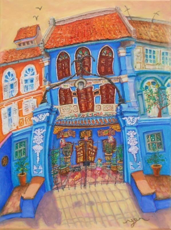 The Blue Baba House - 24x18 in - oil canvas '25 - singapore neil rd - SOLD