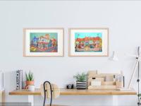 Singapore Signed Art Poster of Katong Shophouses Street Painting with Traditional Peranakan Rumah Bebe Shop, a Vibrant Asia Travel Souvenir Print