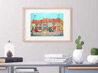 Singapore Signed Art Poster of Katong Shophouses Street Painting with Traditional Peranakan Rumah Bebe Shop, a Vibrant Asia Travel Souvenir Print