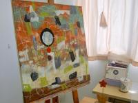 Orange Abstract Oil Painting: Whimsical Zen Circle Impasto Art - Musings