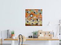 Orange Abstract Oil Painting: Whimsical Zen Circle Impasto Art - Musings