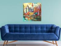 Shanghai Pudong - Art Painting, Abstract Impressionist, China City, Colorful Painting, Surreal Landscape, Iconic Buildings, Architectural Art