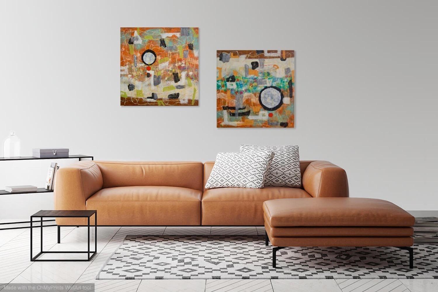 Orange Abstract Oil Painting: Whimsical Zen Circle Impasto Art - Musings