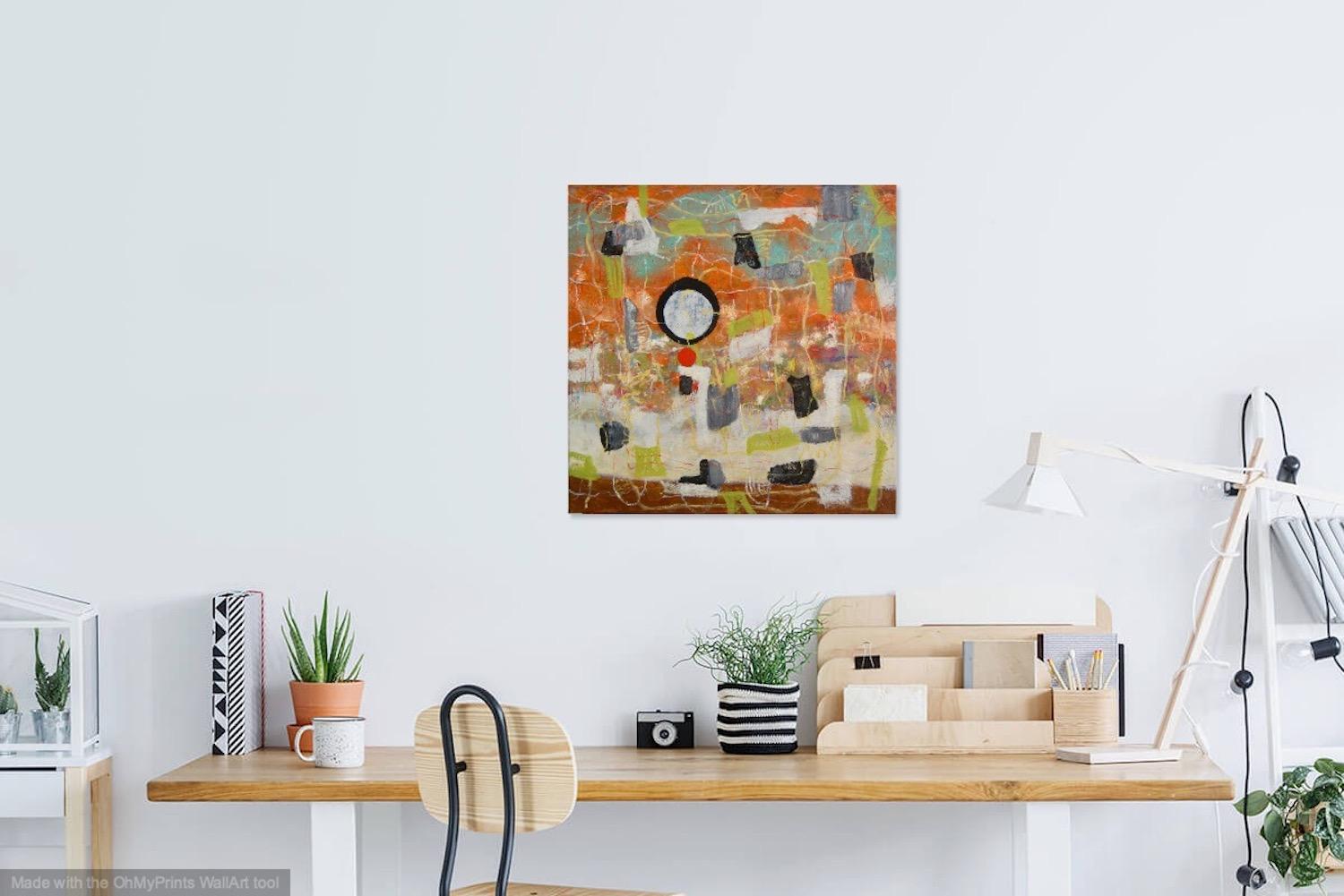 Orange Abstract Oil Painting: Whimsical Zen Circle Impasto Art - Musings