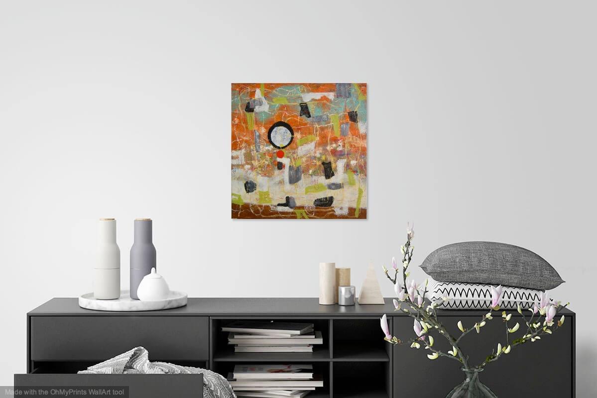 Orange Abstract Oil Painting: Whimsical Zen Circle Impasto Art - Musings